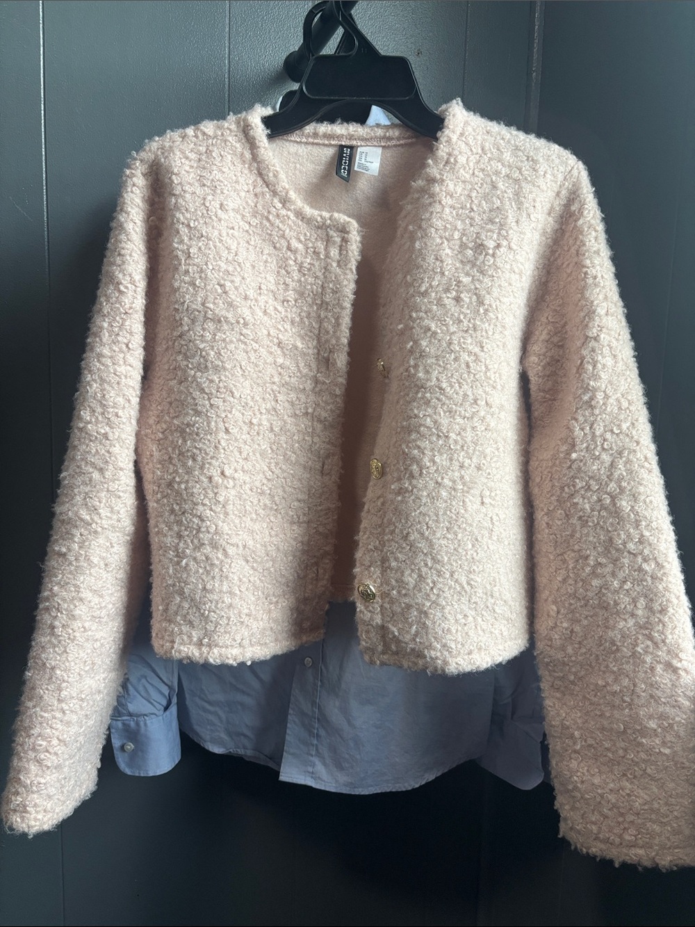 H&M Blush Bouclé Cropped Teddy Jacket Medium